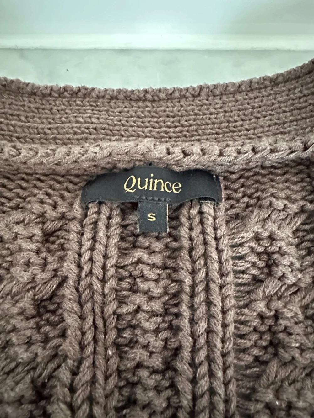 Quince Cable Knit Cardigan - Brown Size Small - Picture 5 of 7